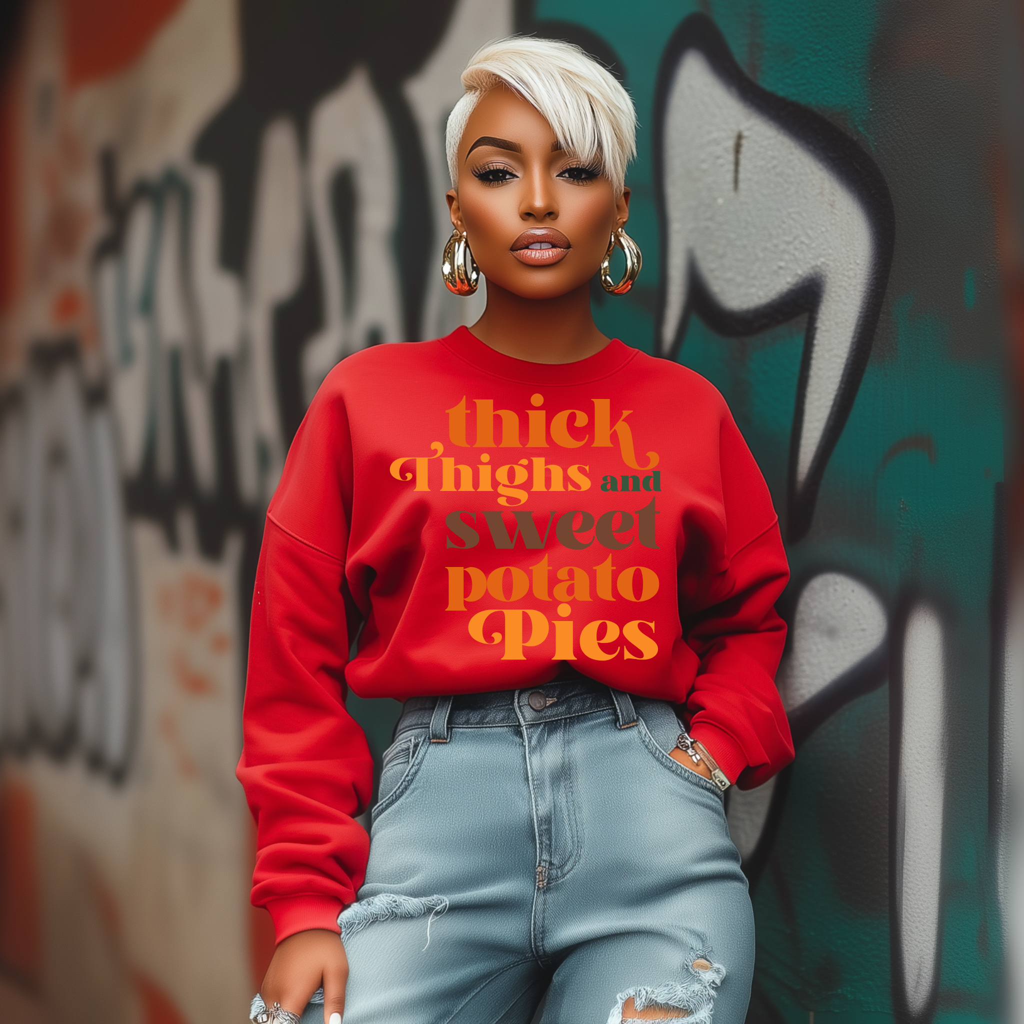 “Thick Thighs and Sweet Potato Pie” Sweatshirt" Pretty Flawless Pixie