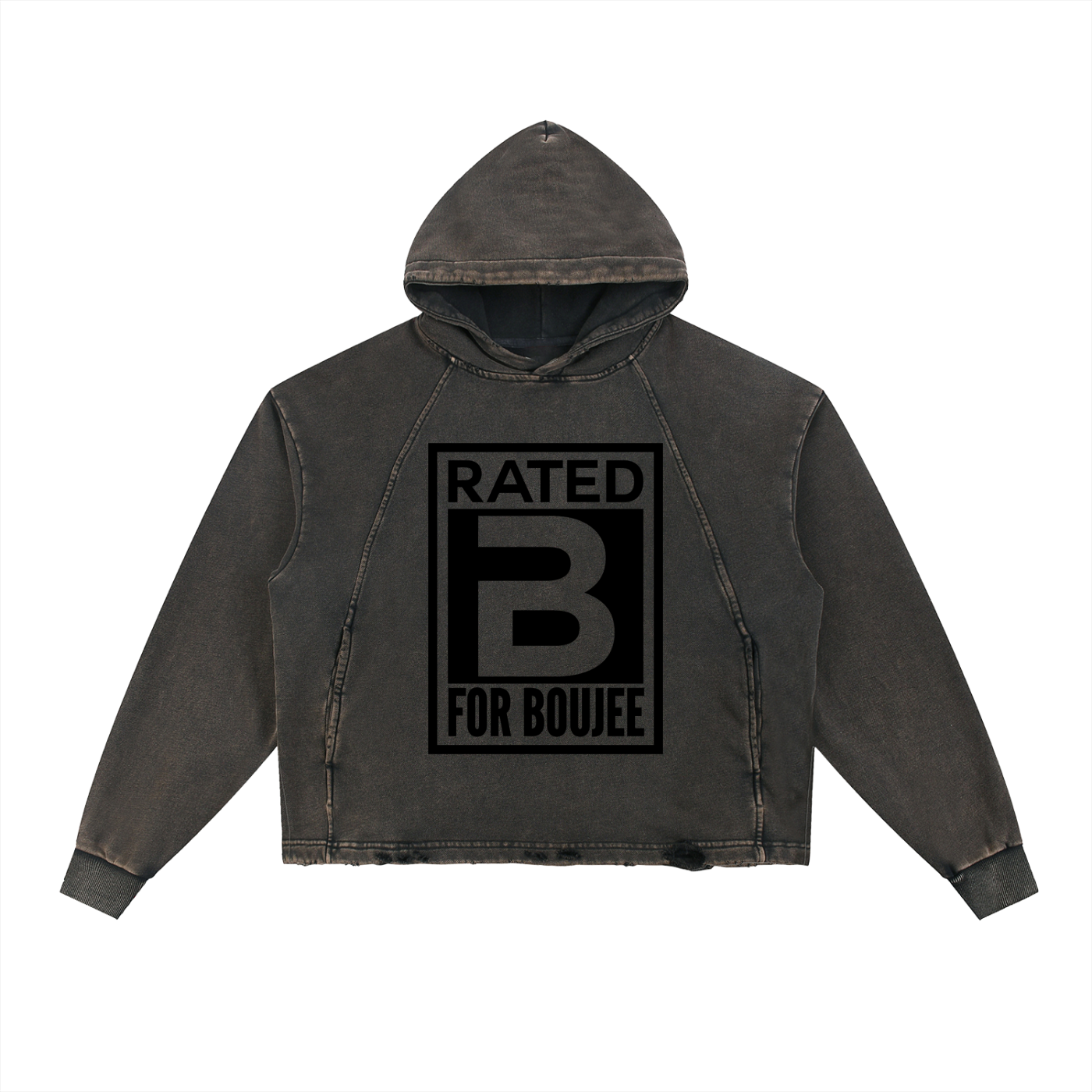 RATED B FOR BOUJEE  Vintage Washed Frayed-Hem Hoodie ODMPOD